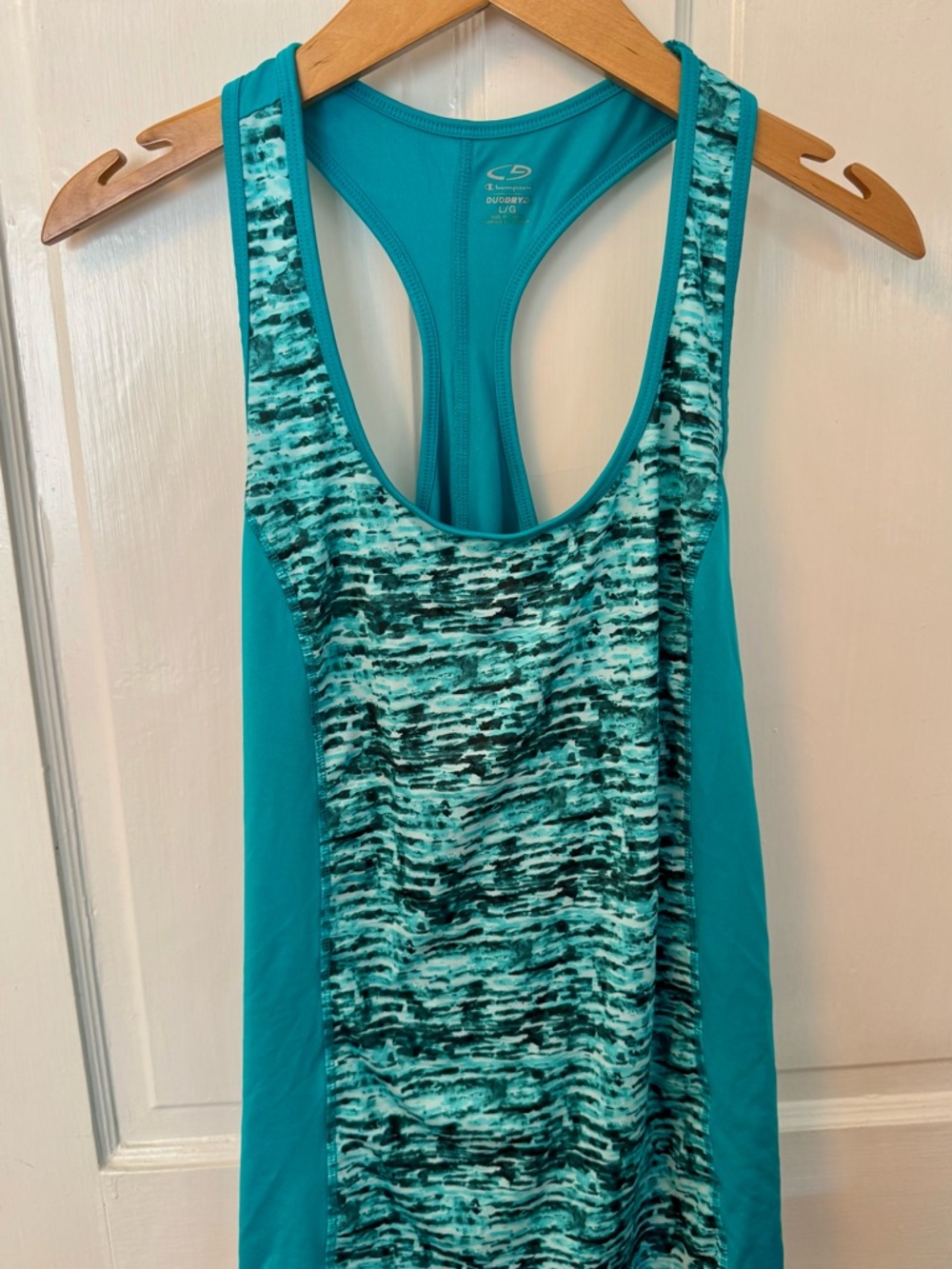 Champion DuoDry Racerback Tank Top Teal Blue Print | Size Large
